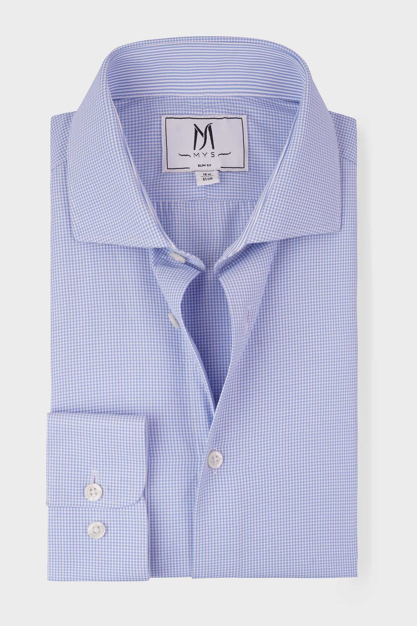 Light Blue Micro-Checkered Shirt - Slim Fit