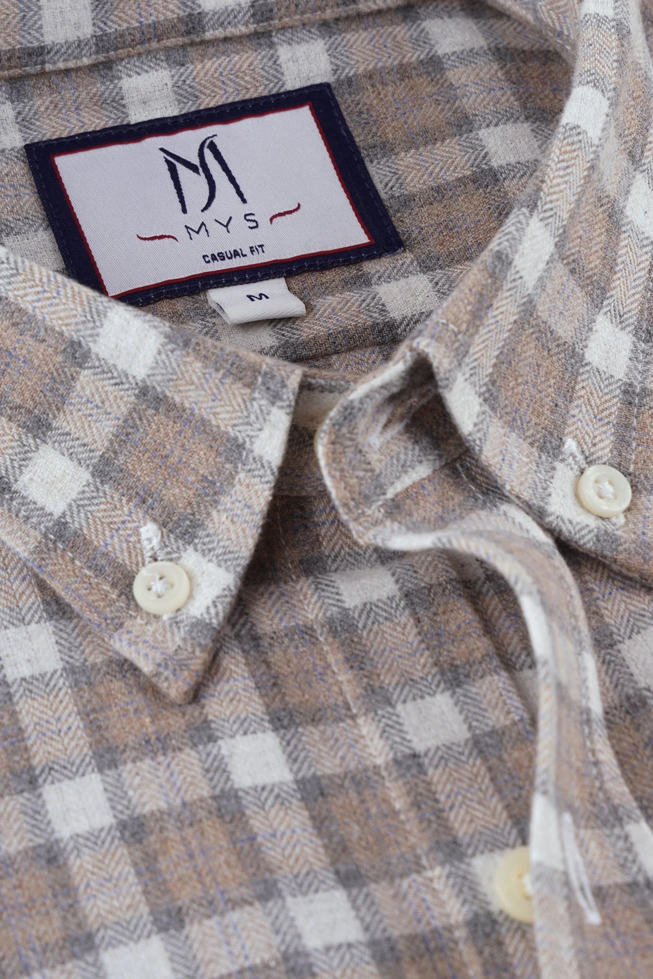 Brushed Checkered Herringbone Button-Down Flannel Shirt