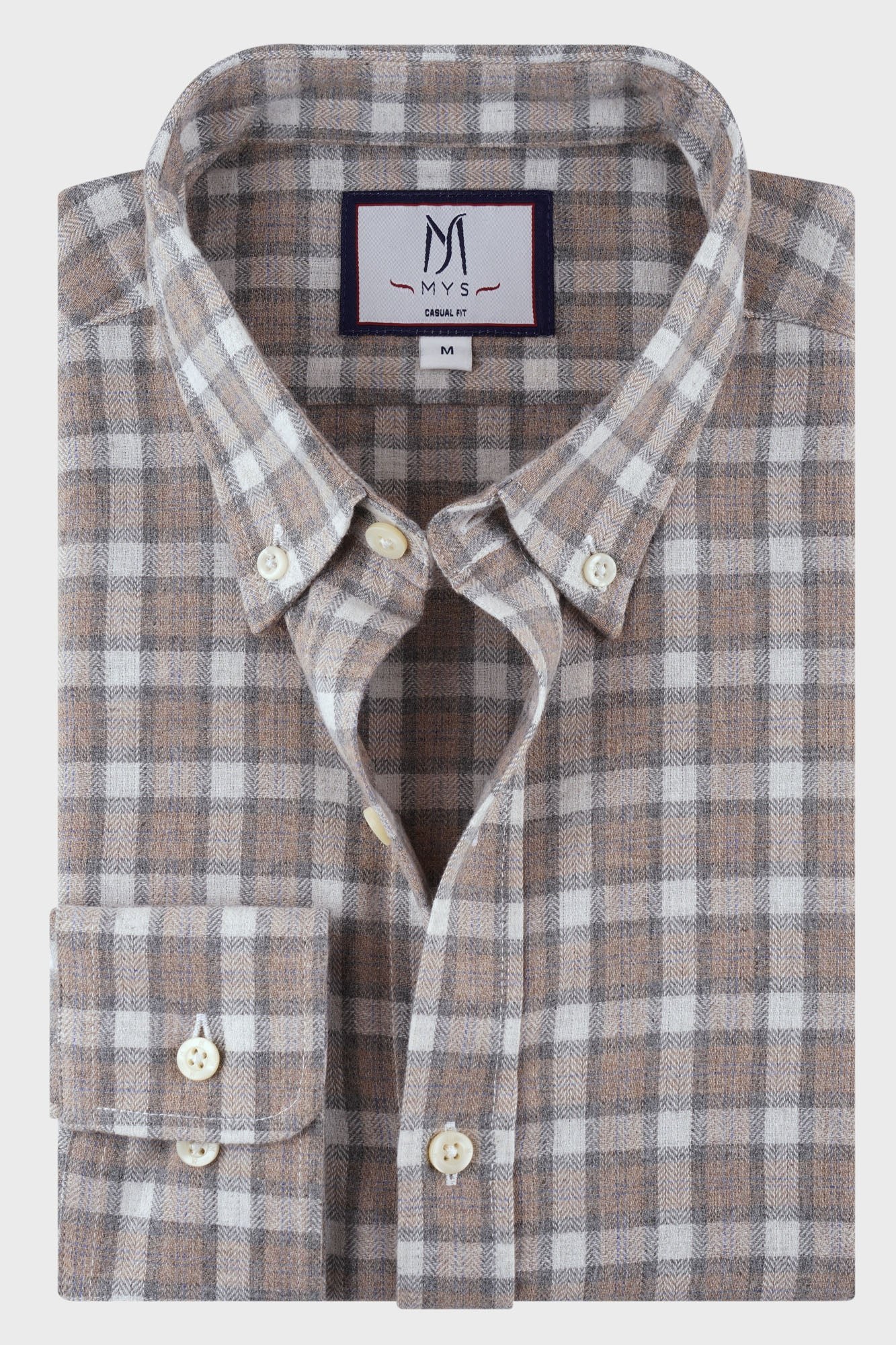 Brushed Checkered Herringbone Button-Down Flannel Shirt