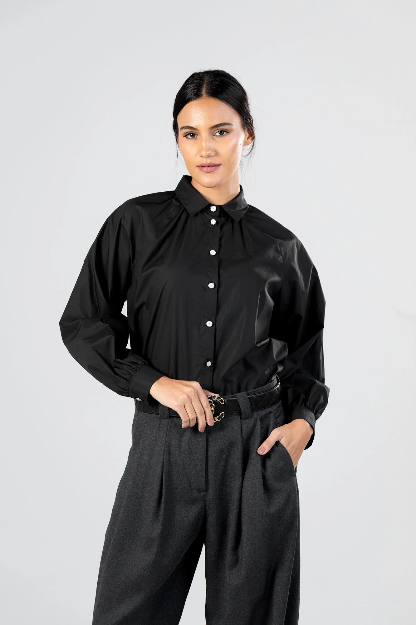 Poplin Stretch Raglan Sleeve Shirt