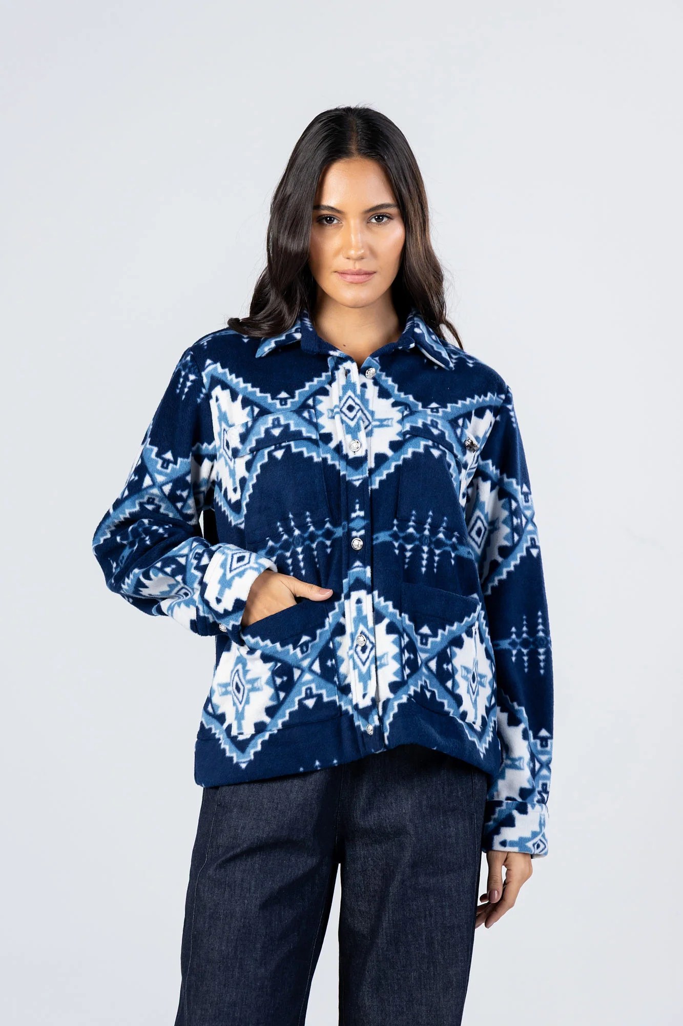 Blue Navajo Overshirt with Flap Pockets