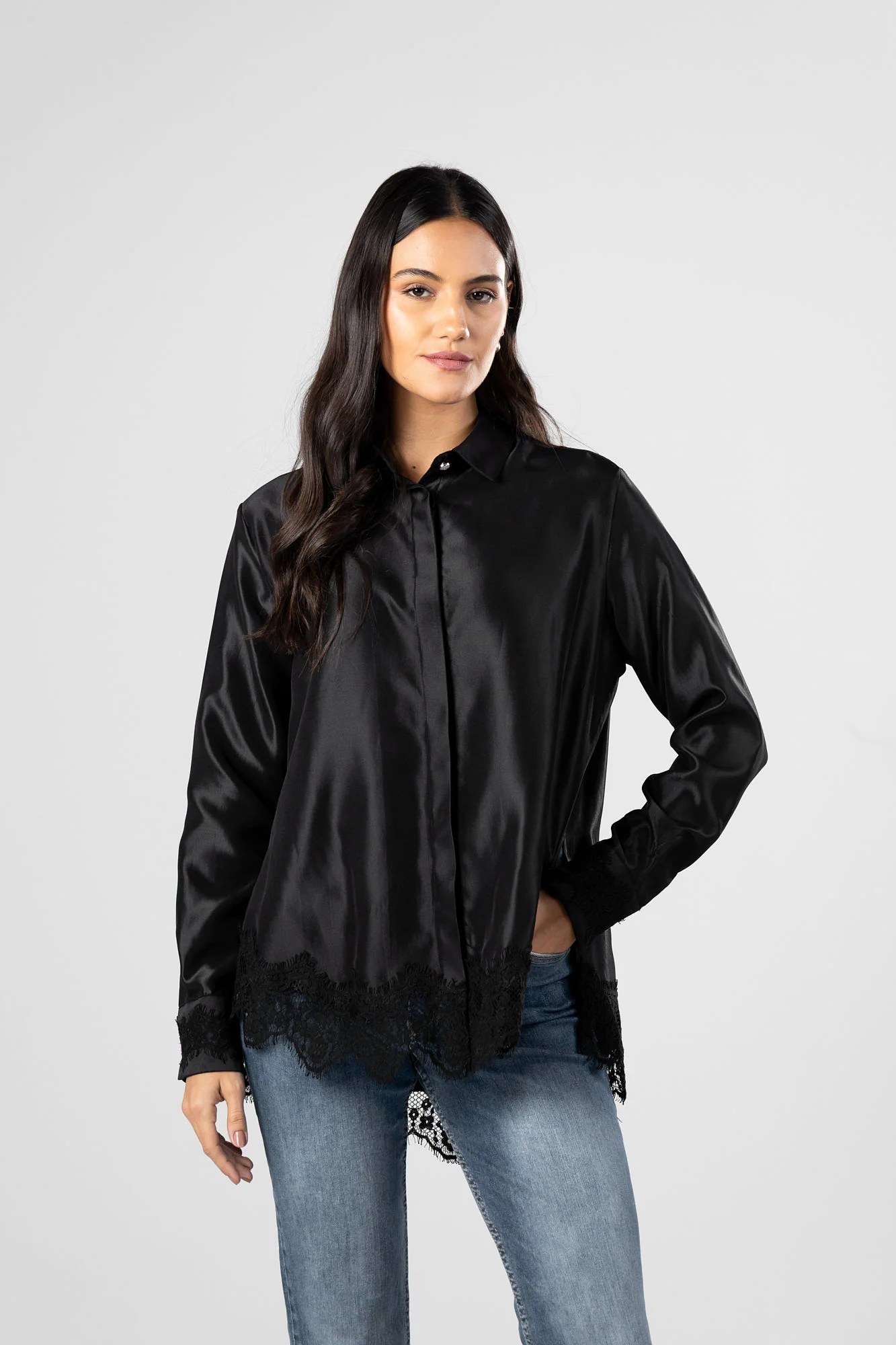 Satin Lace Detail Shirt