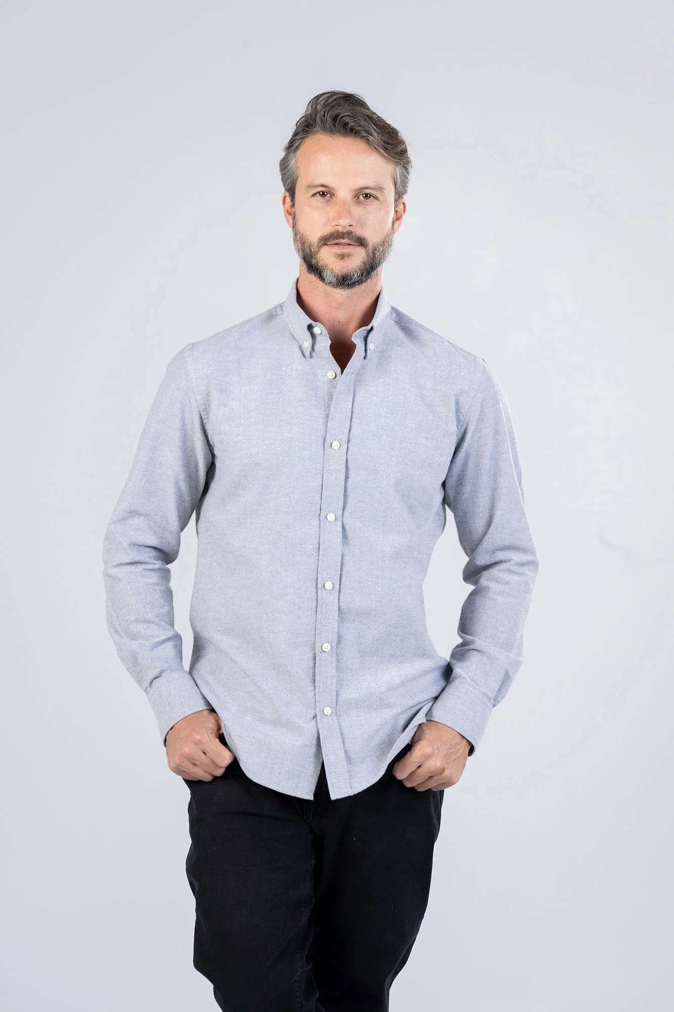 Grey Brushed Oxford Button-Down Shirt