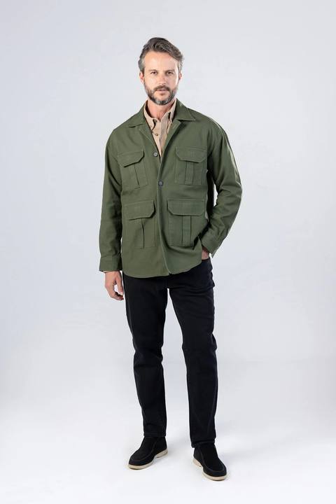 Green Gabardine Military Overshirt