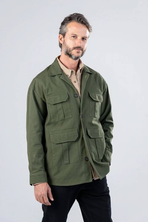 Green Gabardine Military Overshirt