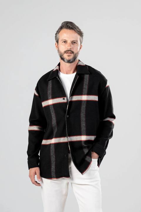 Black Checkered Flannel Overshirt