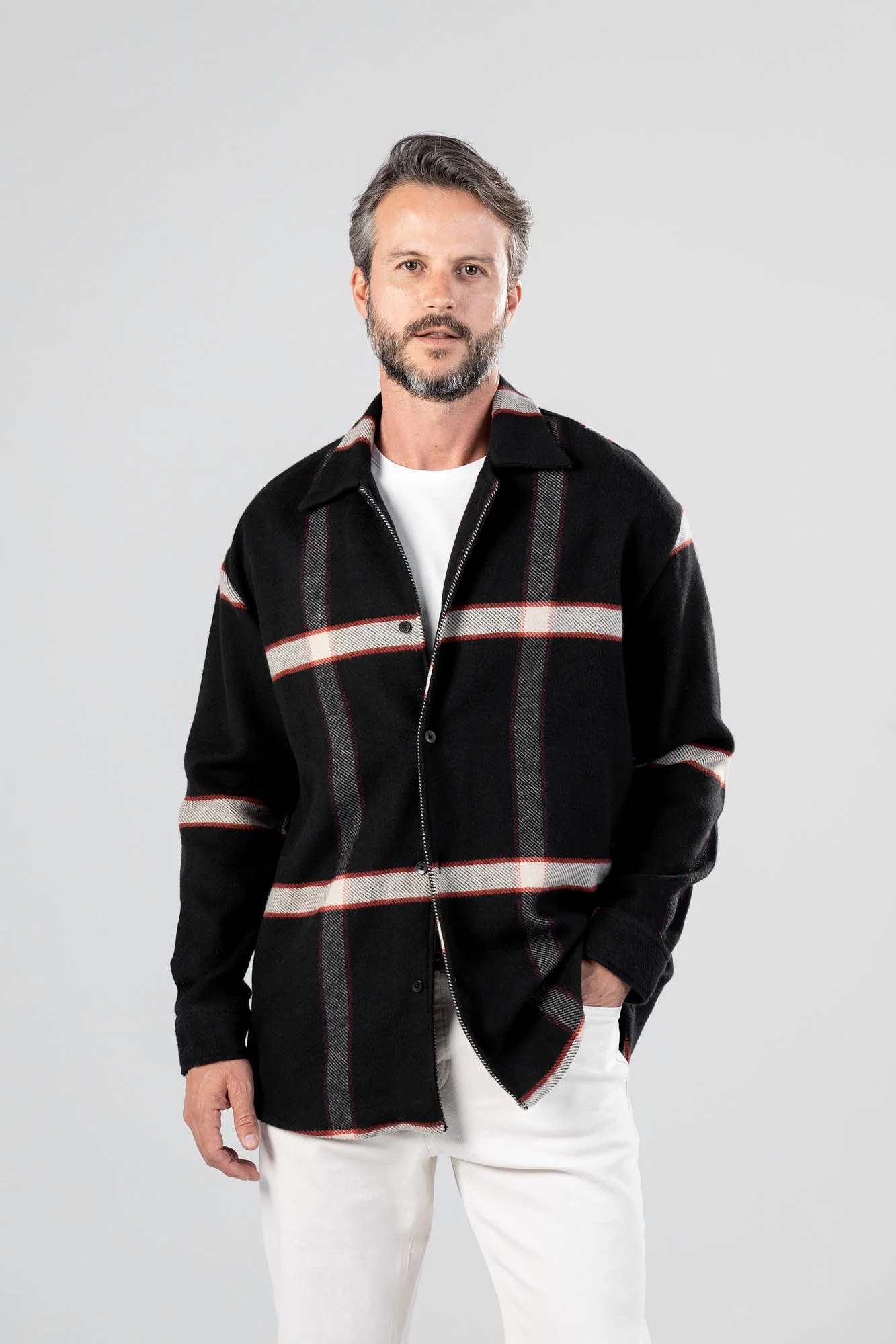Black Checkered Flannel Overshirt