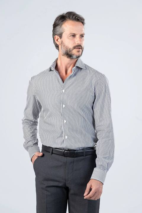 Striped Poplin Cutaway Shirt - Slim Fit