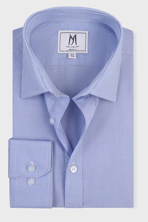 Light Blue Checkered Poplin Shirt - Regular Fit