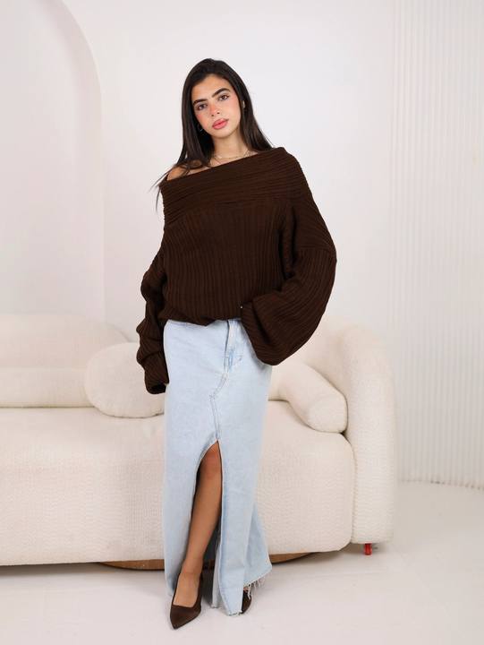 Off-Shoulder Knit - Brown
