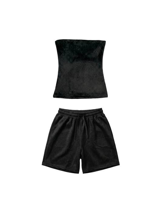 Black Tube Top Velvet Set