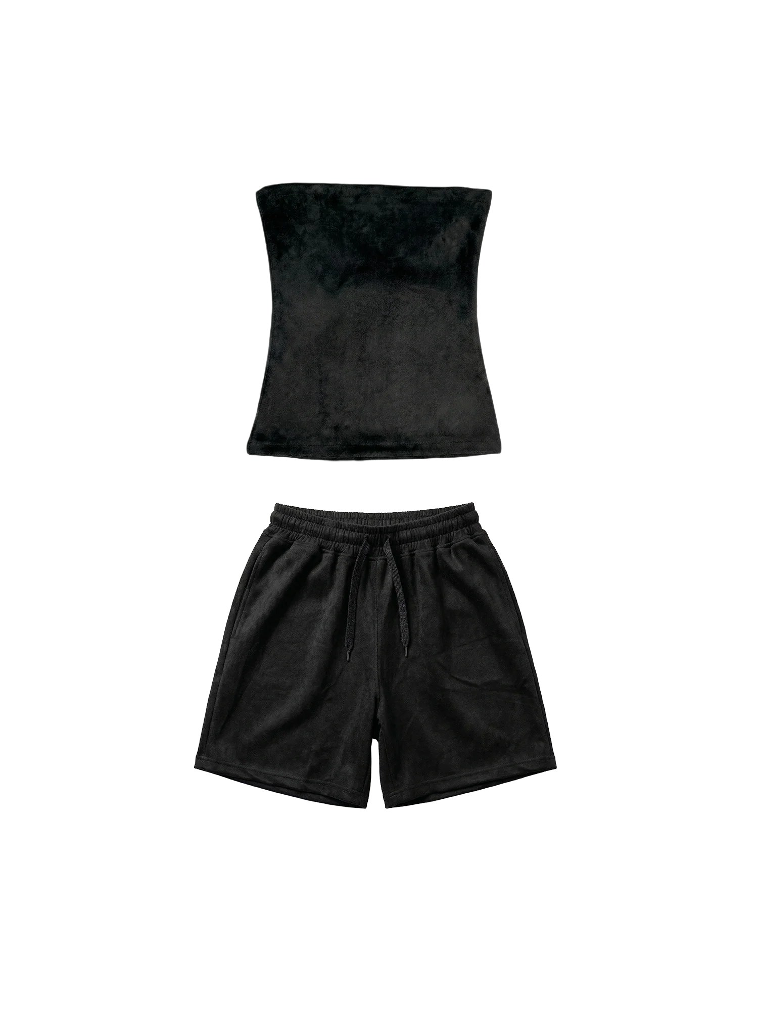 Black Tube Top Velvet Set