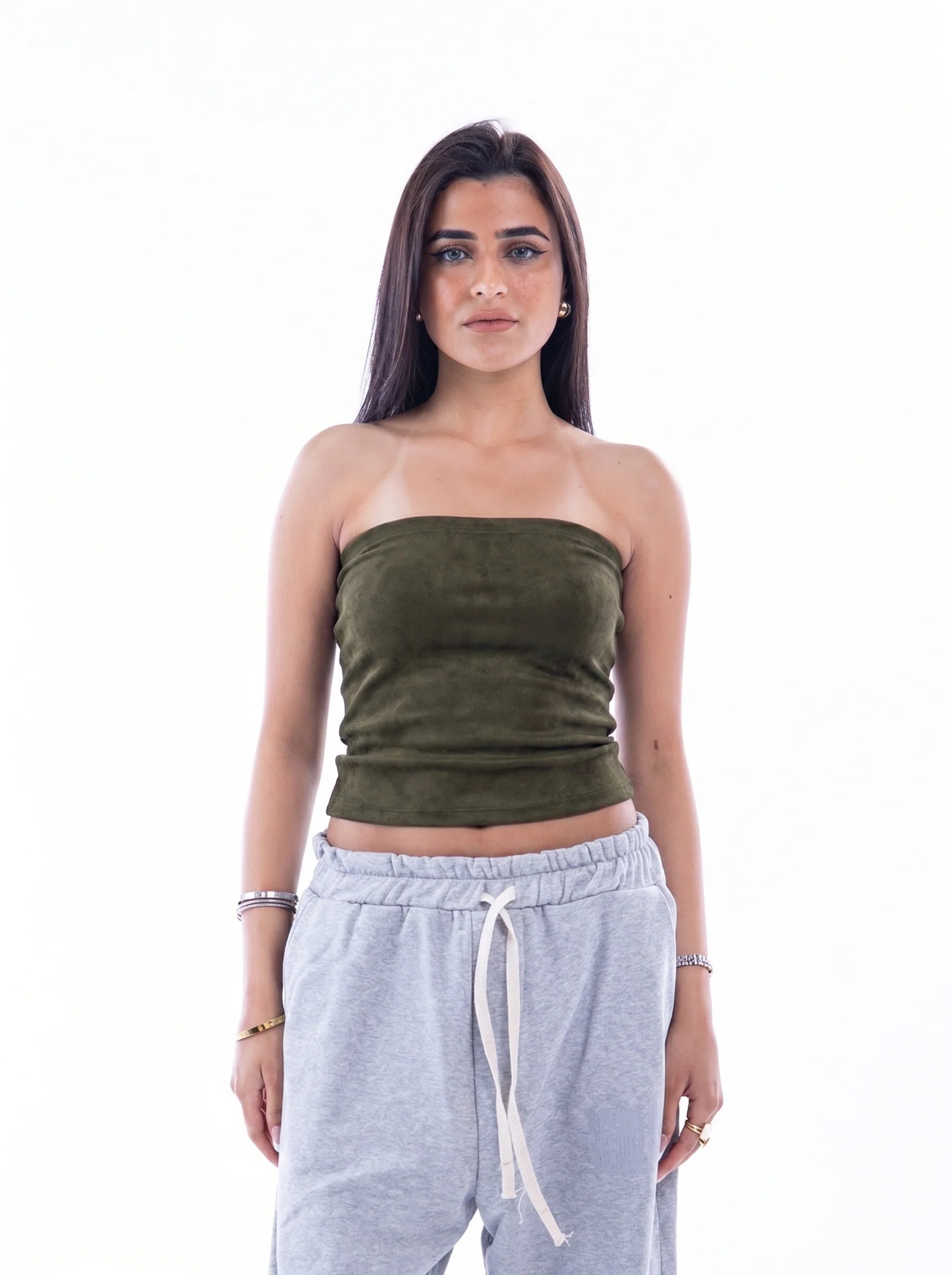 Olive Velvet Tube Top