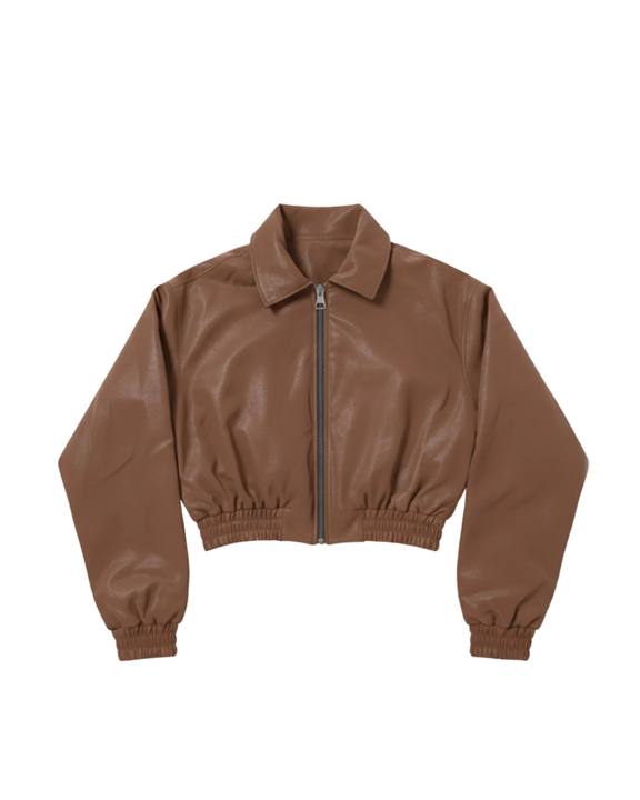 Chestnut Brown Cropped Leather Jacket