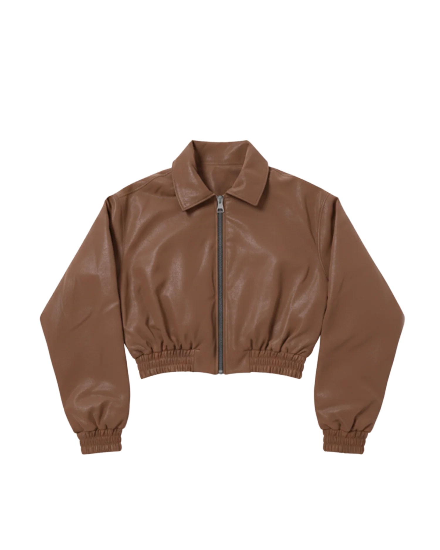 Chestnut Brown Cropped Leather Jacket