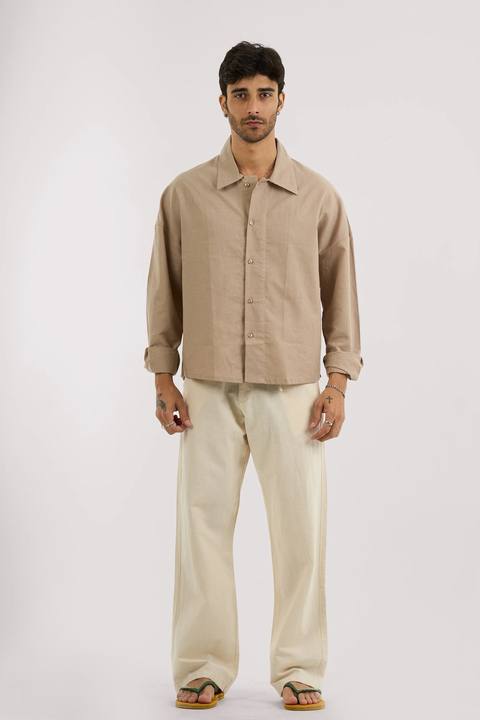 BEIGE WIDE LEG LINEN PANTS