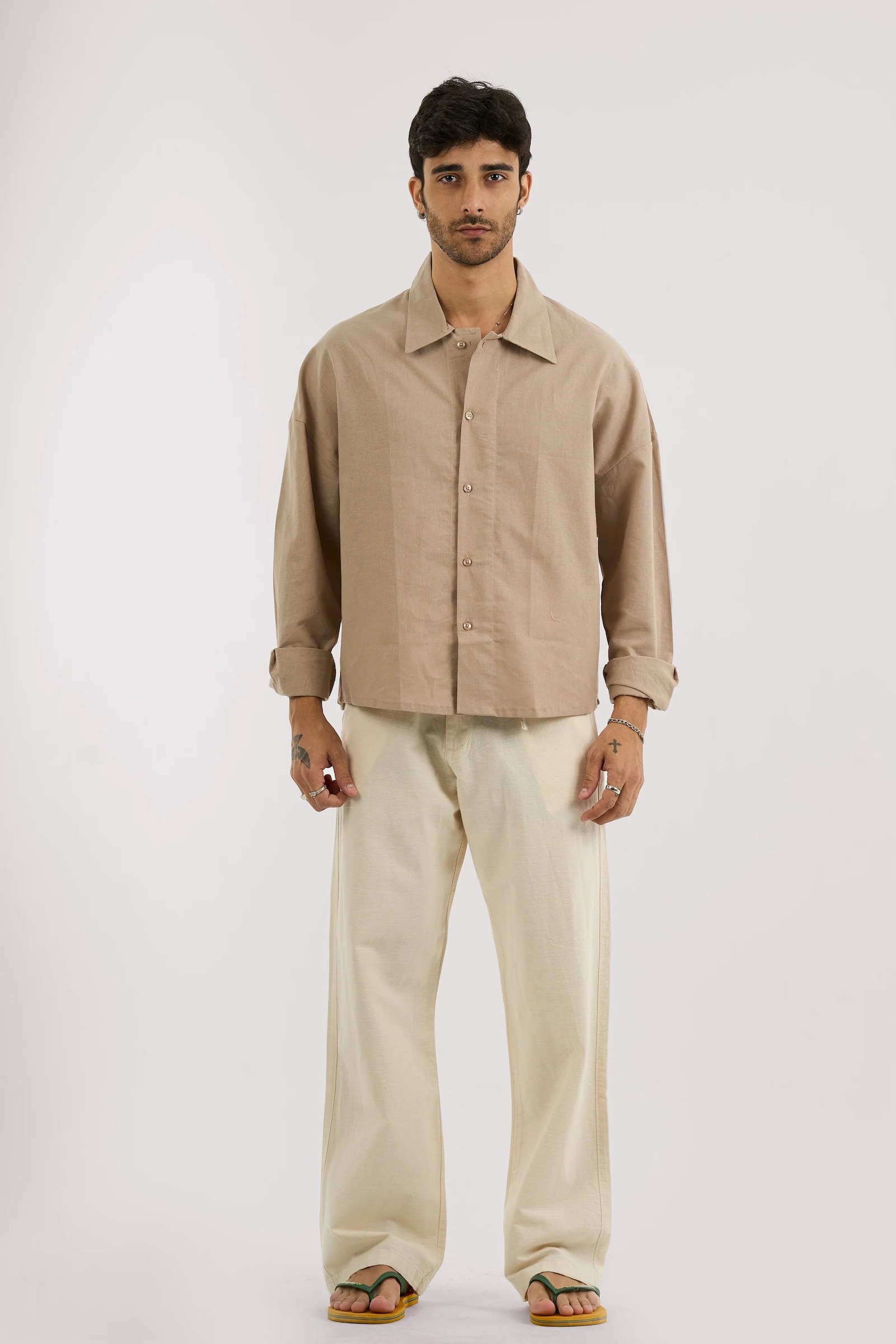 BEIGE WIDE LEG LINEN PANTS