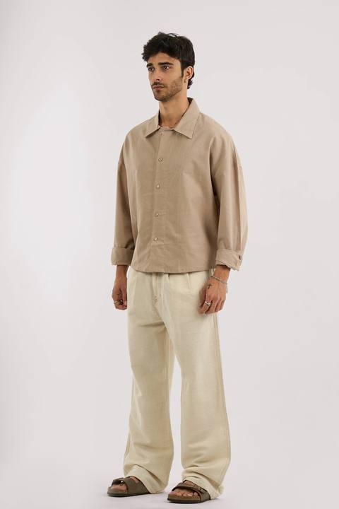 BEIGE PLEATED LINEN PANTS