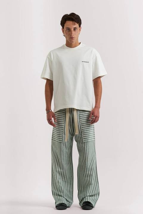 OLIVE STRIPED LINEN PANTS