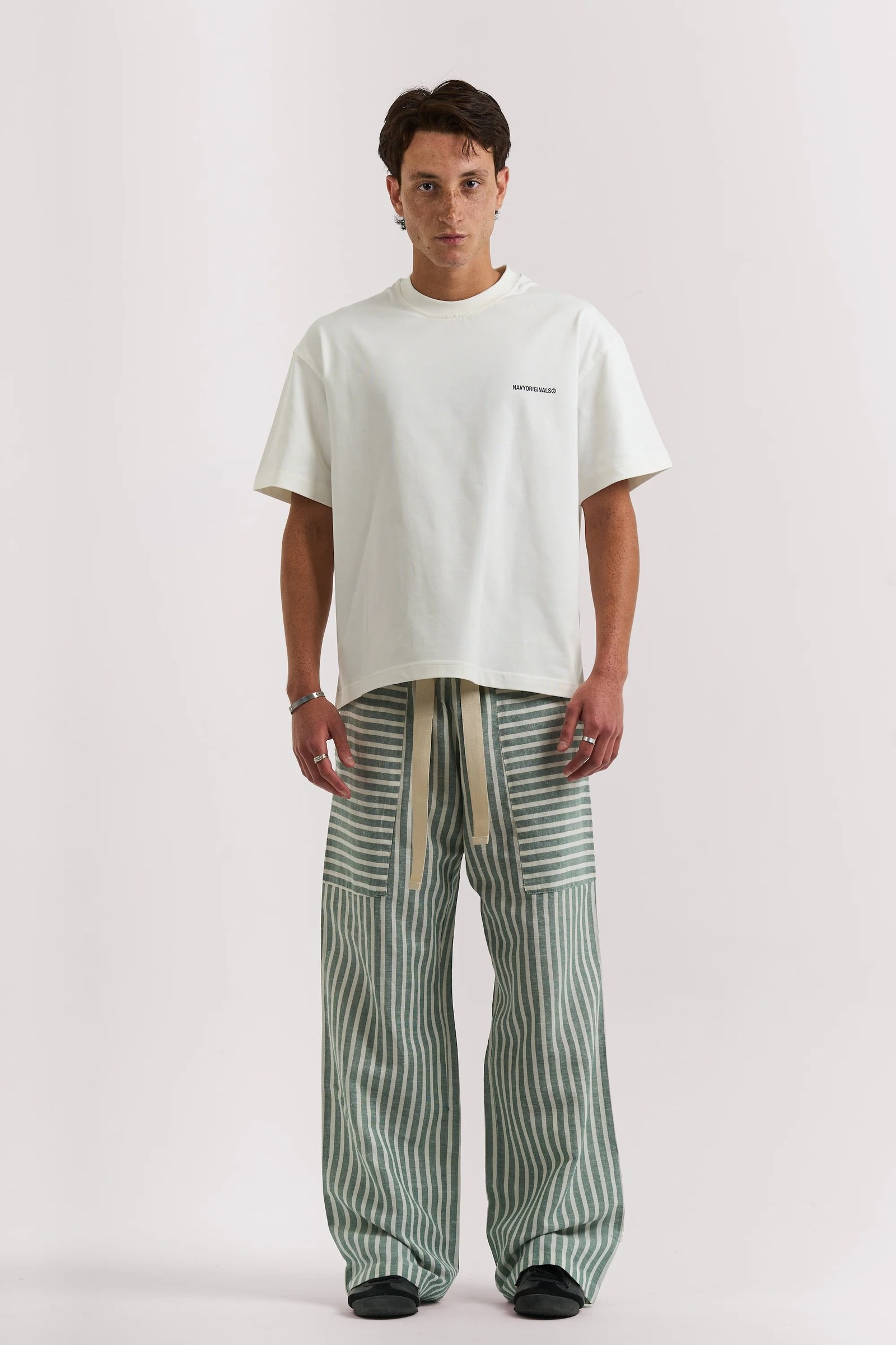 OLIVE STRIPED LINEN PANTS