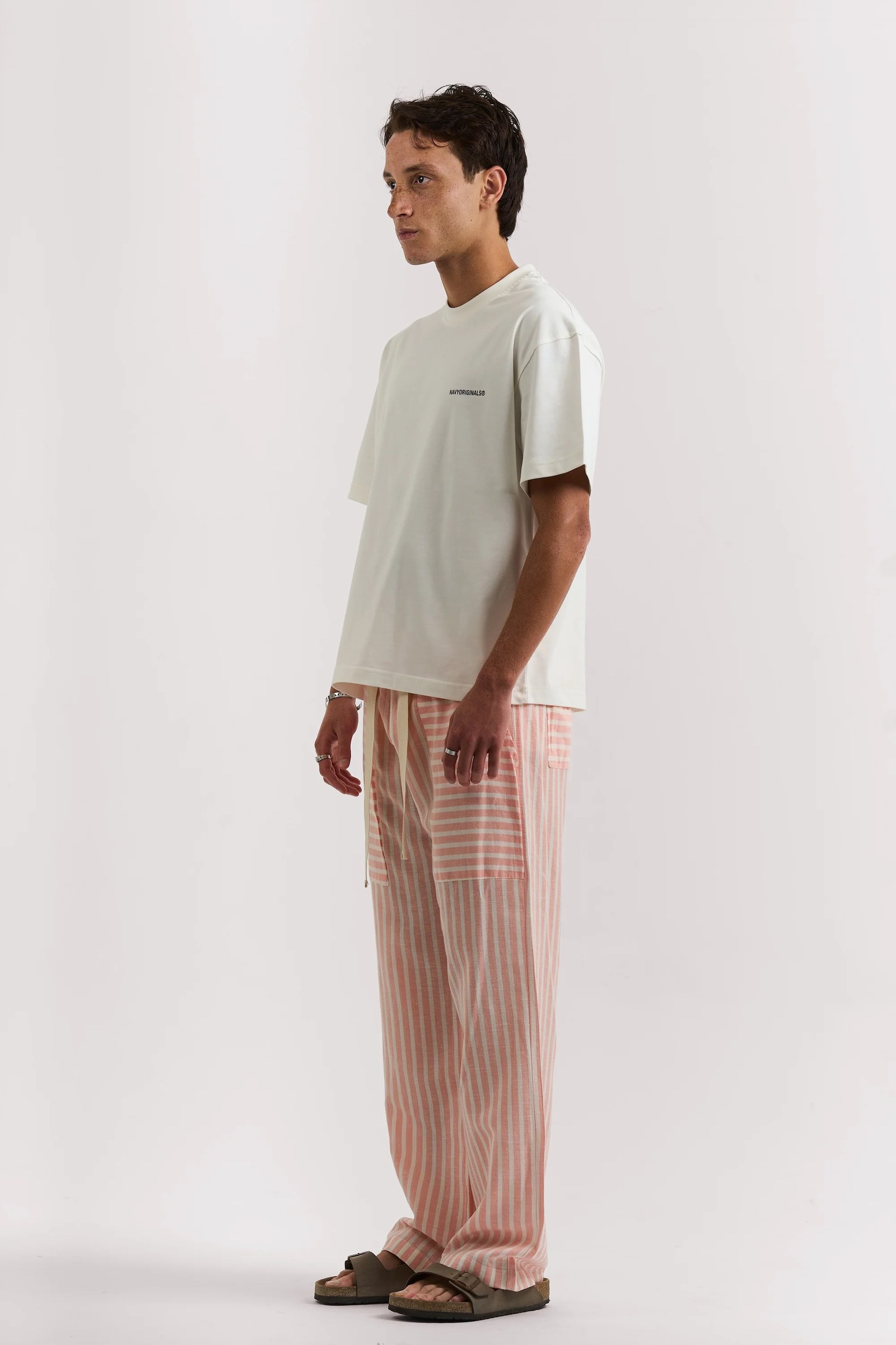 ORANGE STRIPED LINEN PANTS