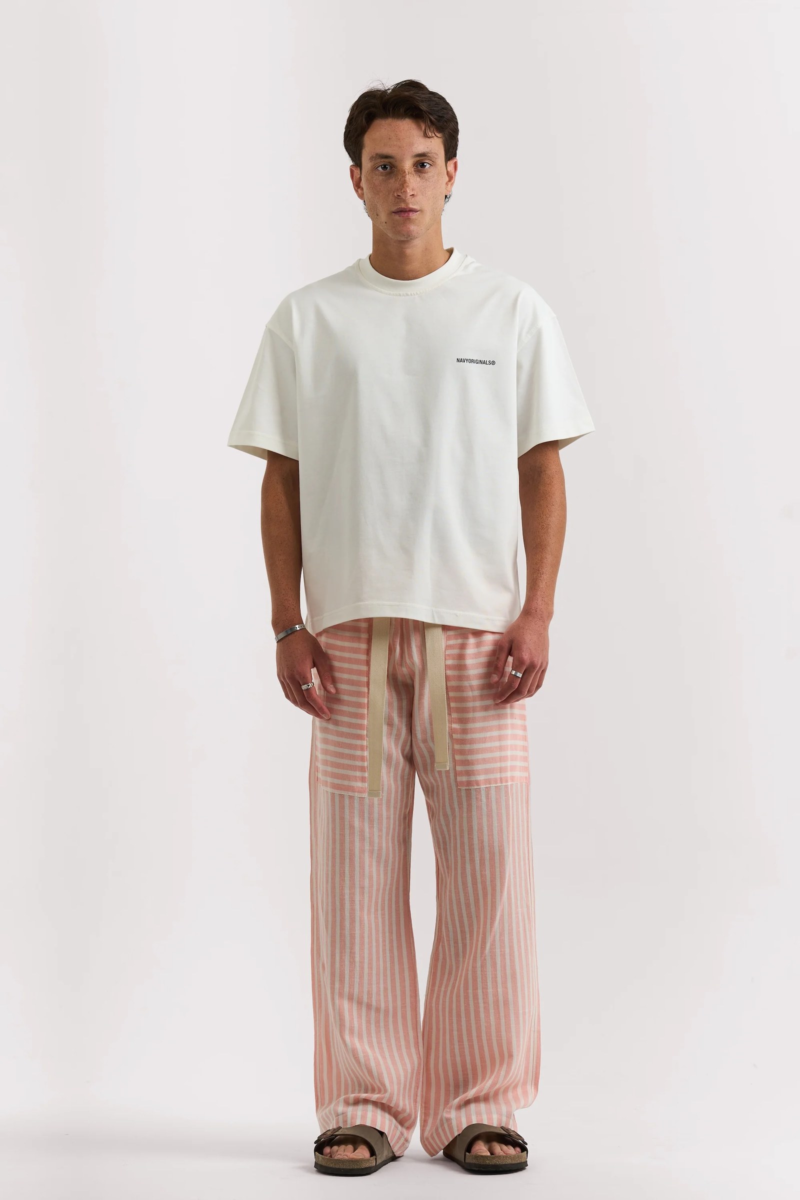 ORANGE STRIPED LINEN PANTS