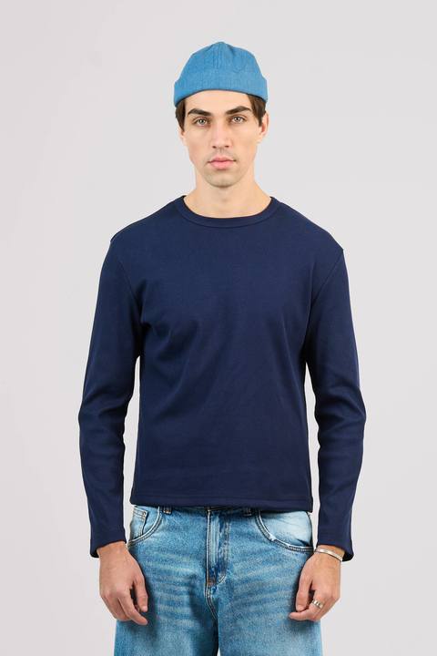 NAVY LONG SLEEVE RIBBED TSHIRT