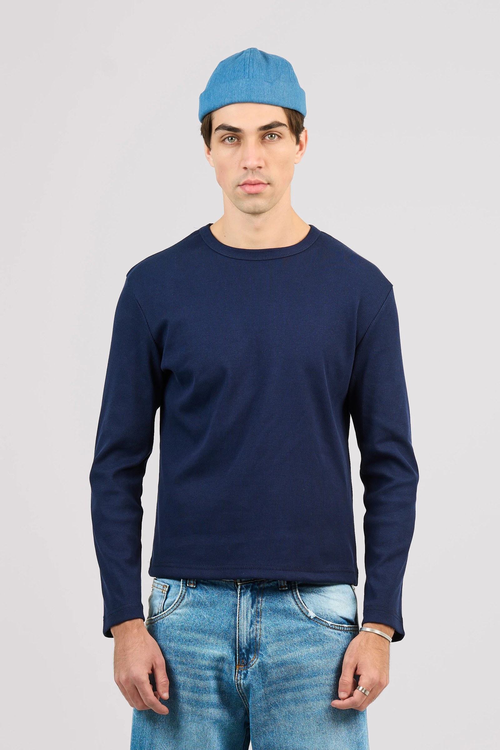 NAVY LONG SLEEVE RIBBED TSHIRT