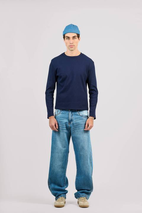 NAVY LONG SLEEVE RIBBED TSHIRT