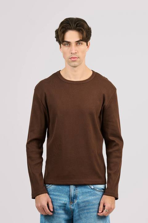 BROWN LONG SLEEVE RIBBED TSHIRT