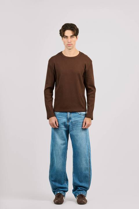 BROWN LONG SLEEVE RIBBED TSHIRT