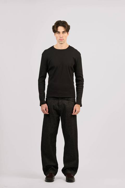 BLACK LONG SLEEVE RIBBED TSHIRT