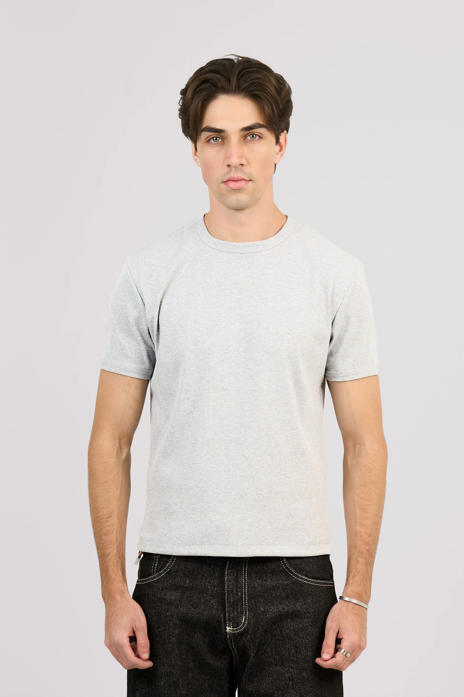 GREY SHORT SLEEVE RIBBED TSHIRT