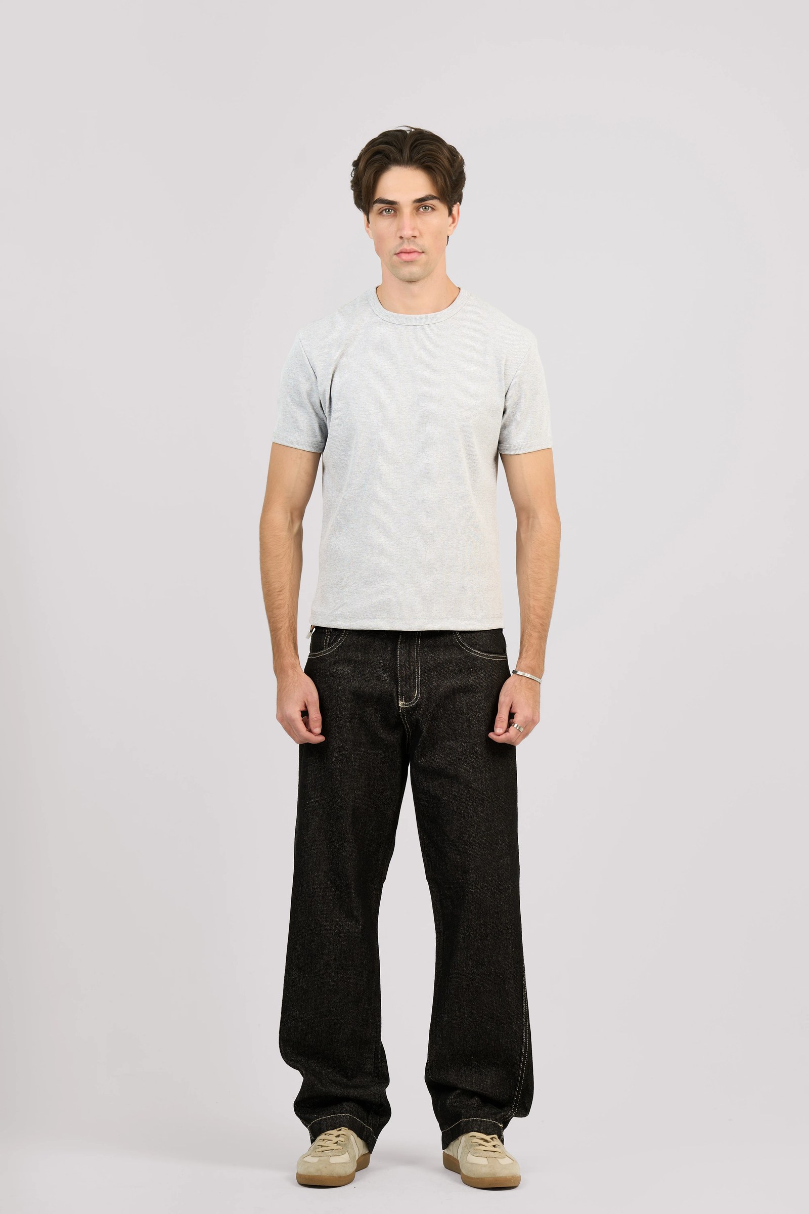 GREY SHORT SLEEVE RIBBED TSHIRT