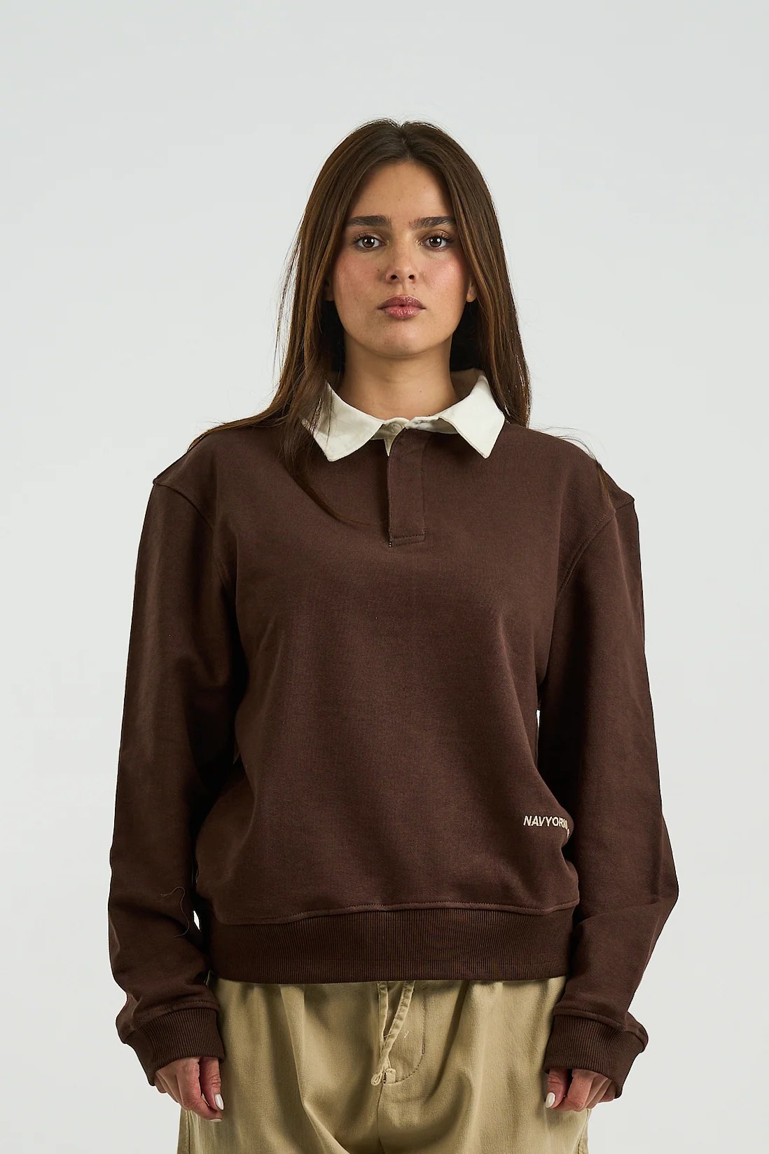 BROWN ESSENTIAL RUGBY POLO