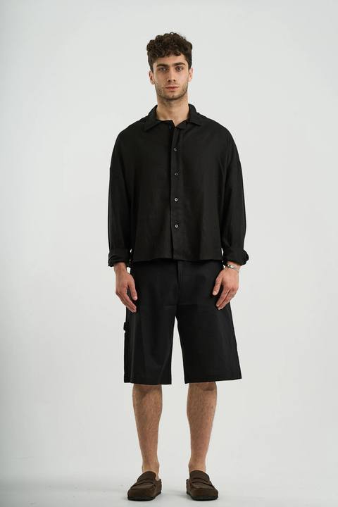BLACK LONG SLEEVE LINEN SHIRT
