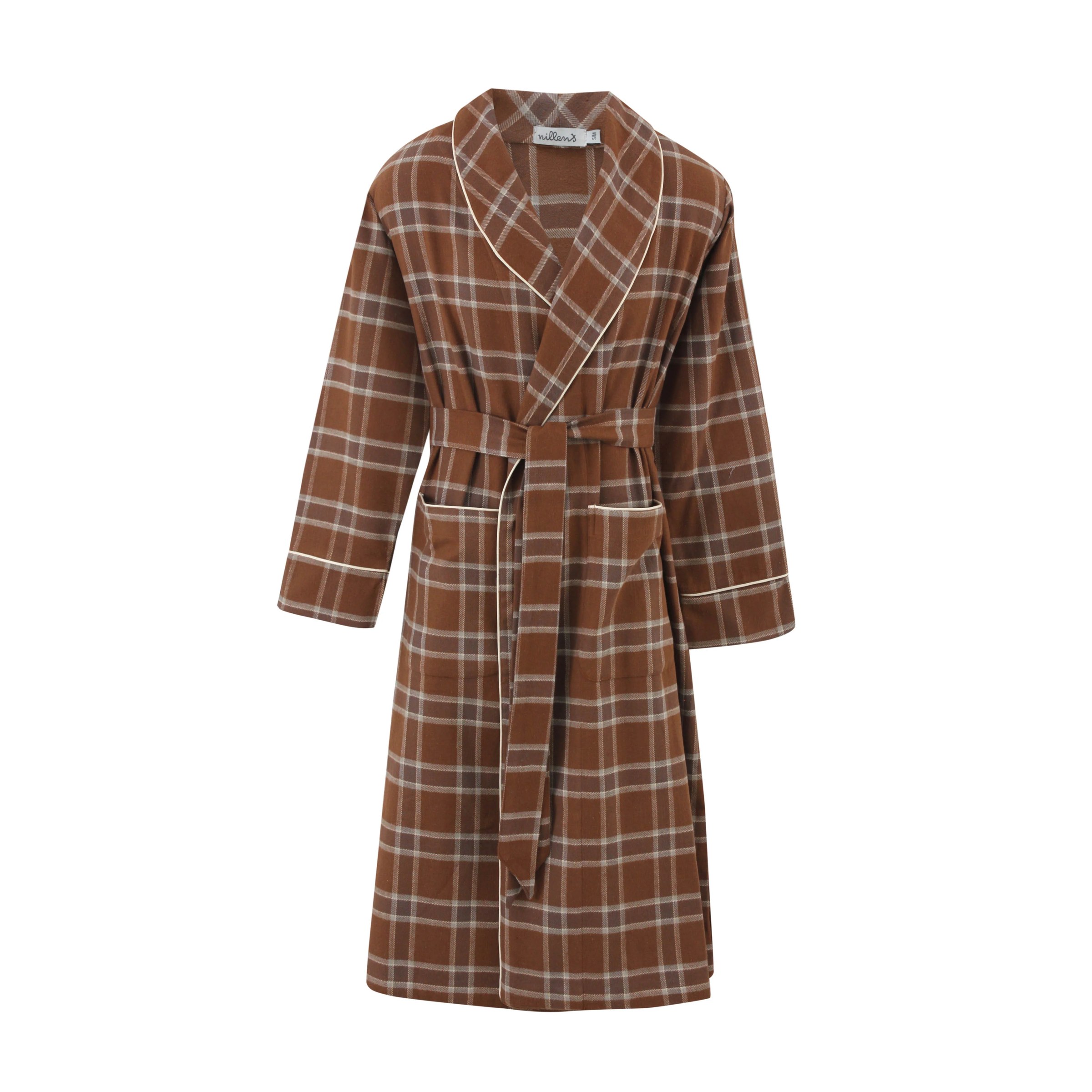 Camel/Grey Check Piping Robe