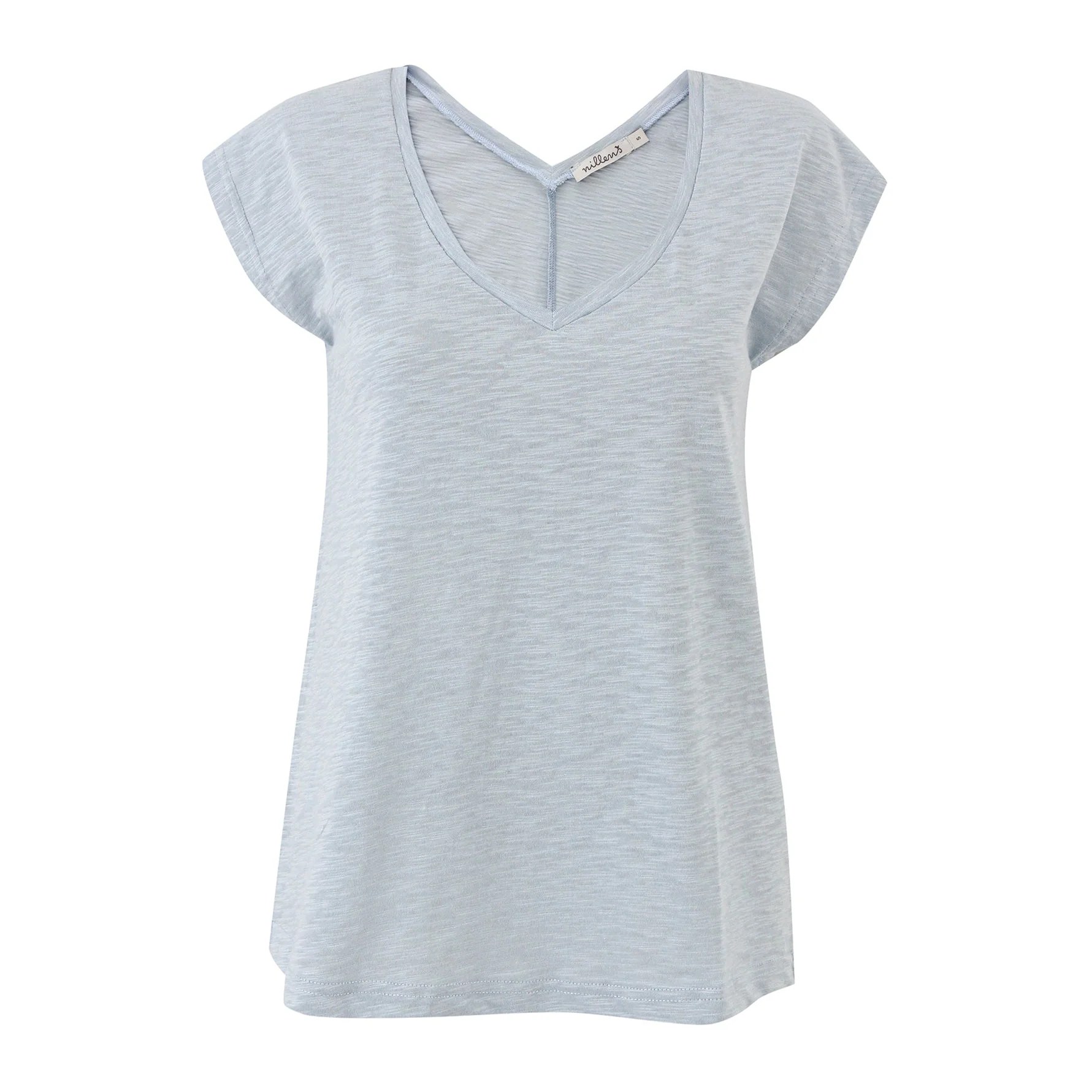 Sky Blue Cotton Slub V-Neck T-Shirt