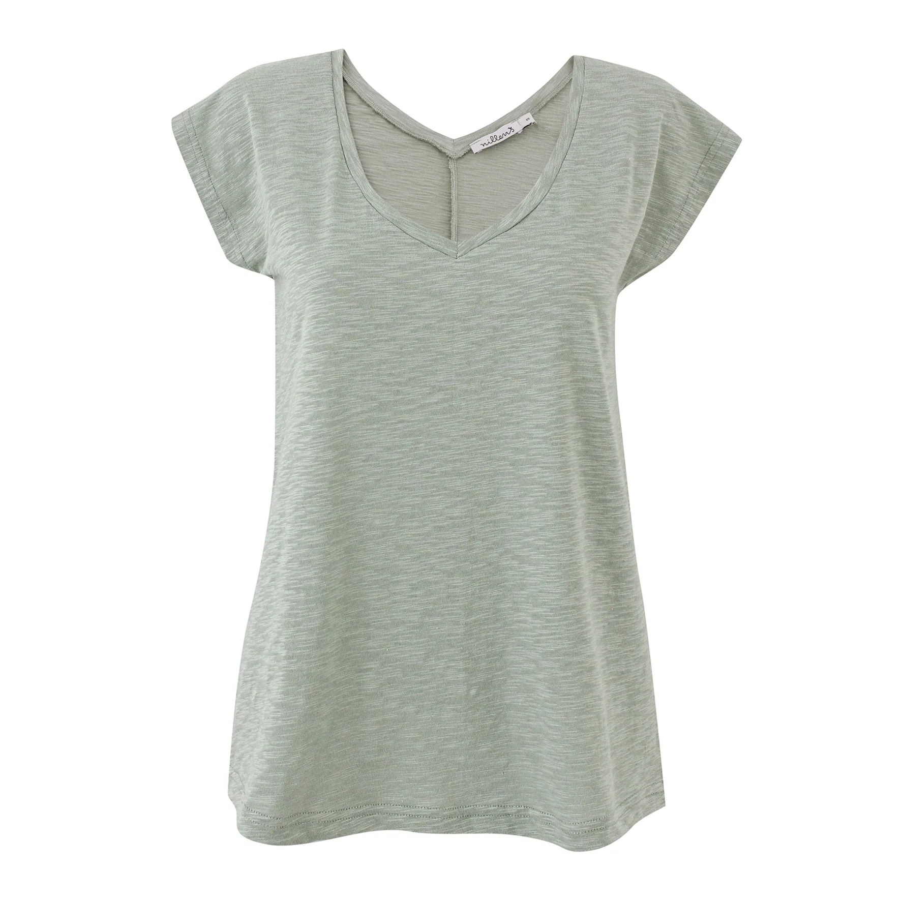 Sage Green Cotton Slub V-Neck T-Shirt