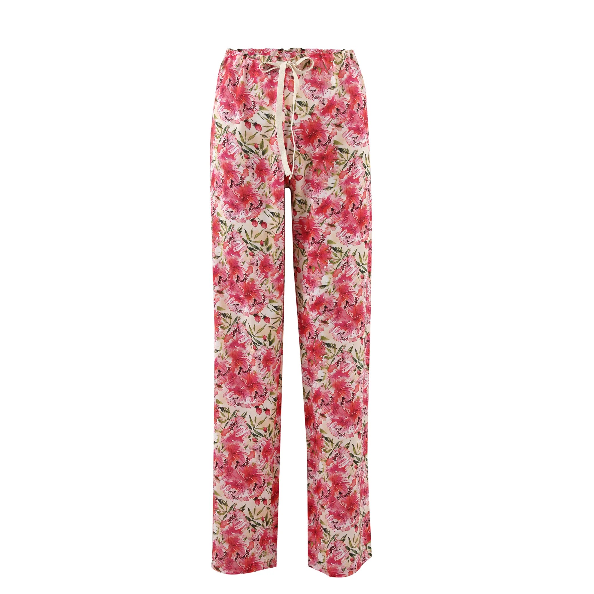 Pink Roses Silky Viscose Bottoms