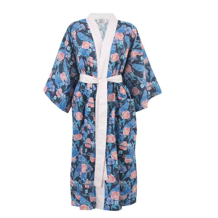 Navy Parakeet Classic Cotton Kimono