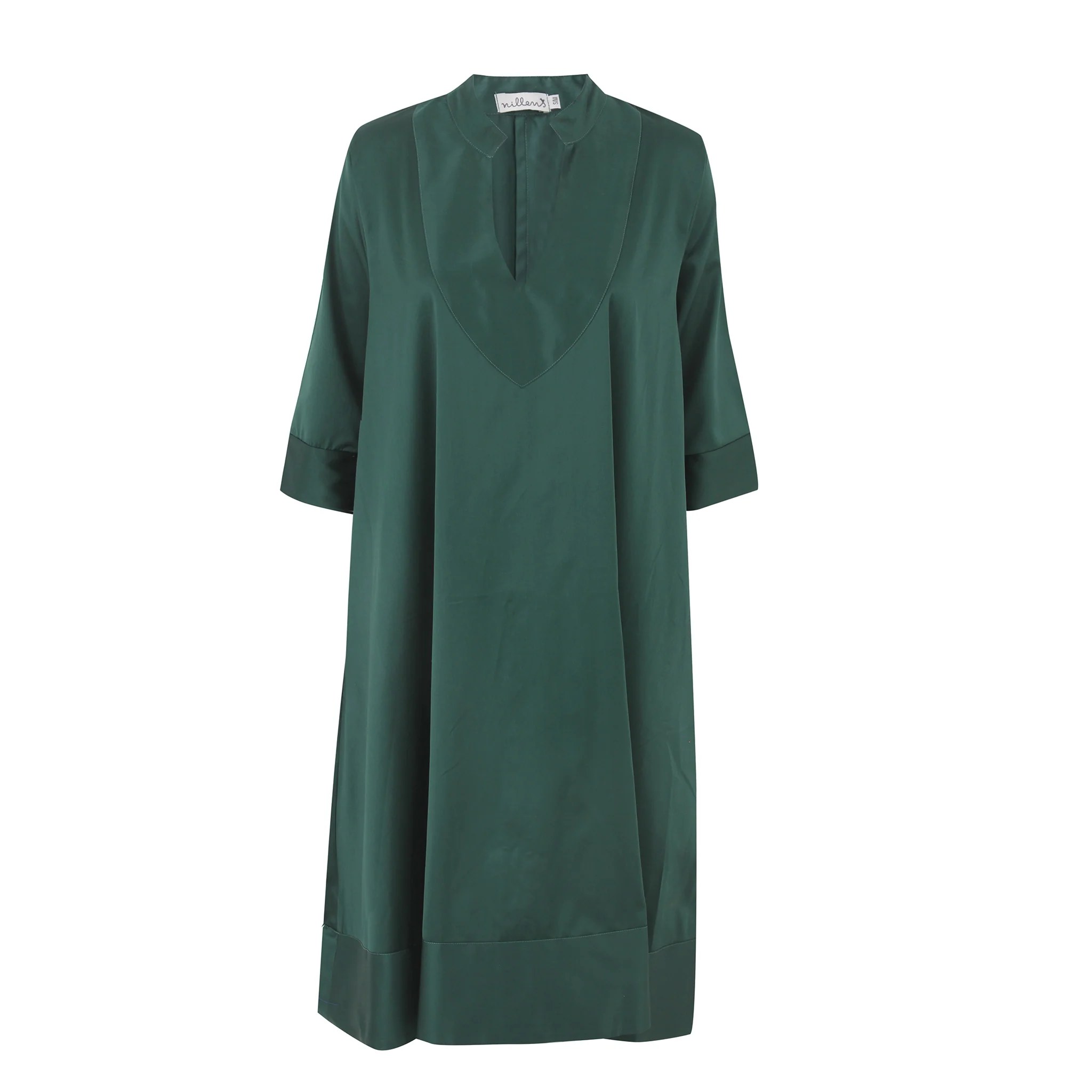 Olive Satin Cotton Kaftan Dress