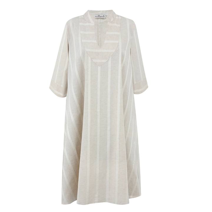 Beige Striped Linen Kaftan