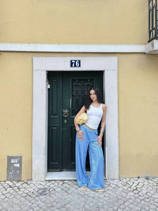 SEQUIN PANTS - BABY BLUE
