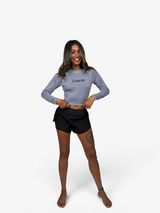 Cropped Rash Guard - Light Grey