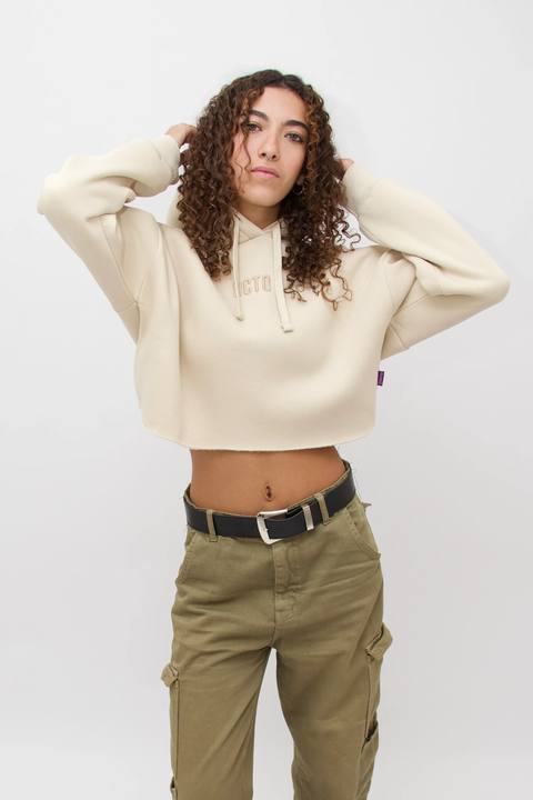 Beige - Oversized Cropped Hoodie