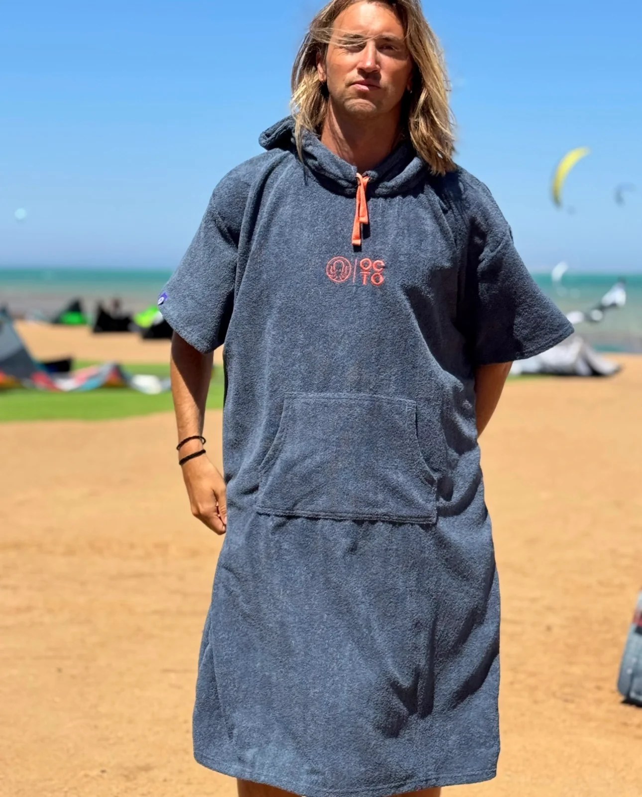 Metallic Grey - Octo Embroidered Microfiber Poncho
