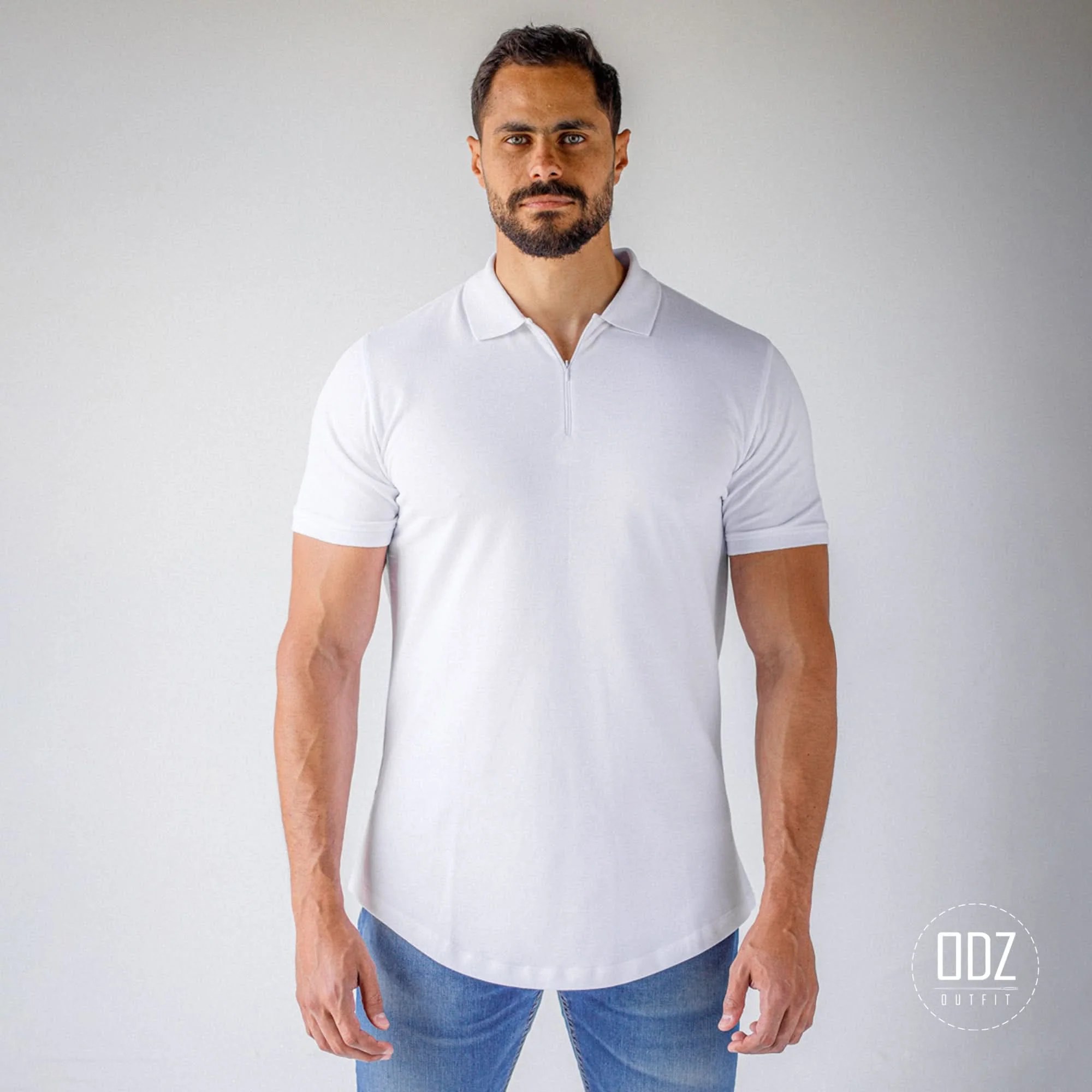 Curved Zipper Polo T-shirt
