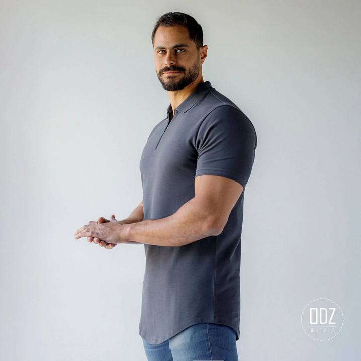 Curved Zipper Polo T-shirt