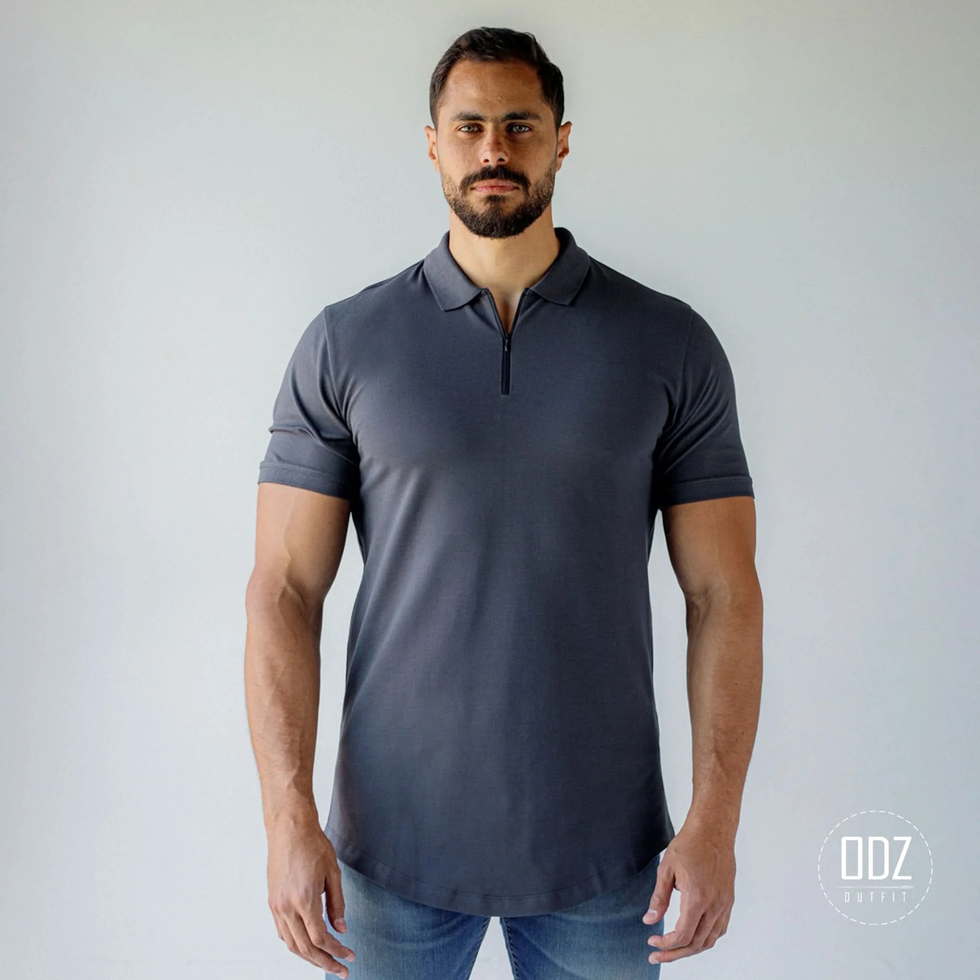 Curved Zipper Polo T-shirt